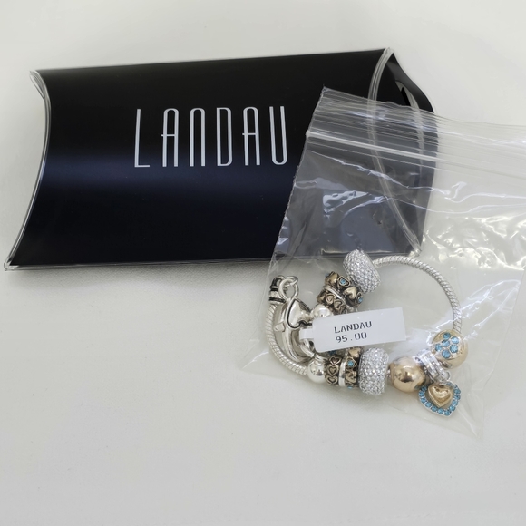 Landau Silver Gold Toned Blue Crystal March Birthstone Charm Heart Key Bracelet - Picture 8 of 8